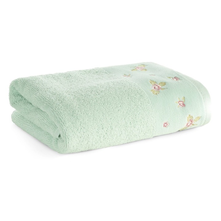 Prosop de mana Eurofirany DALIA 50x90cm verde menta, bumbac, margine catifelata cu broderie