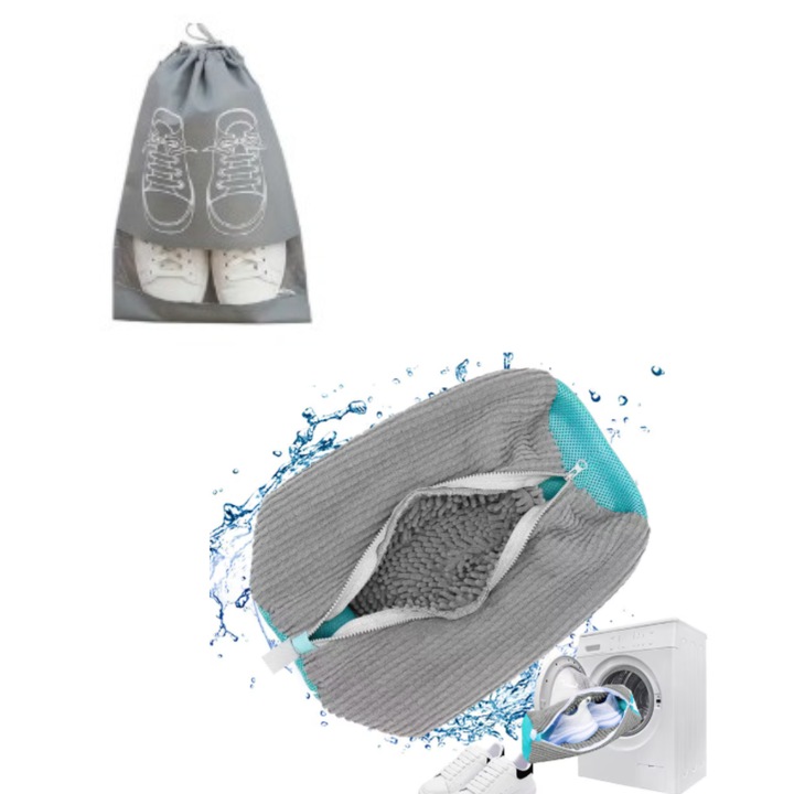 Sac de spalat incaltaminte QUANDES® - Saculeti pentru rufe, reutilizabile, pentru Pantofi Sport, Ghete, Papuci cu Husa pentru protectie incaltaminte, gri