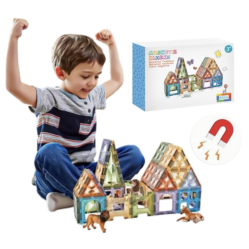 Set Constructie Magnetica Colorata Gradina Zoologica, 77 Piese