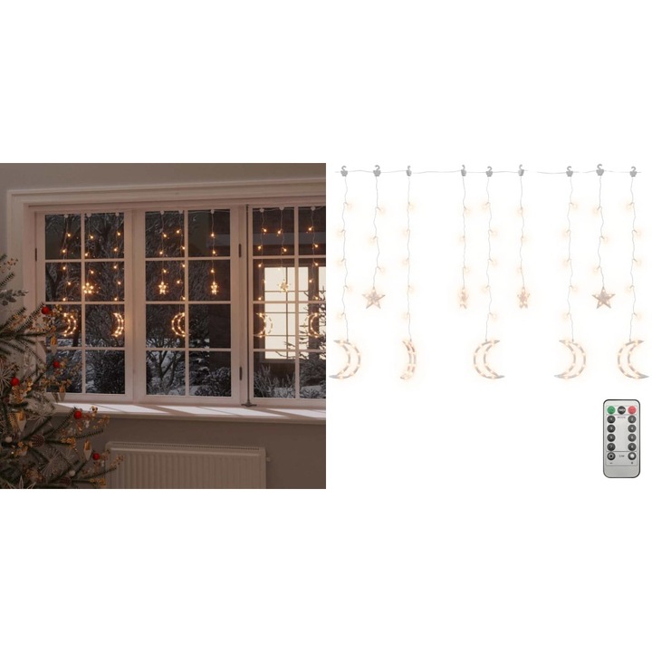 Instalație lumini Crăciun, alb cald, 138 LED-uri, 2x0, 9m, telecomandă