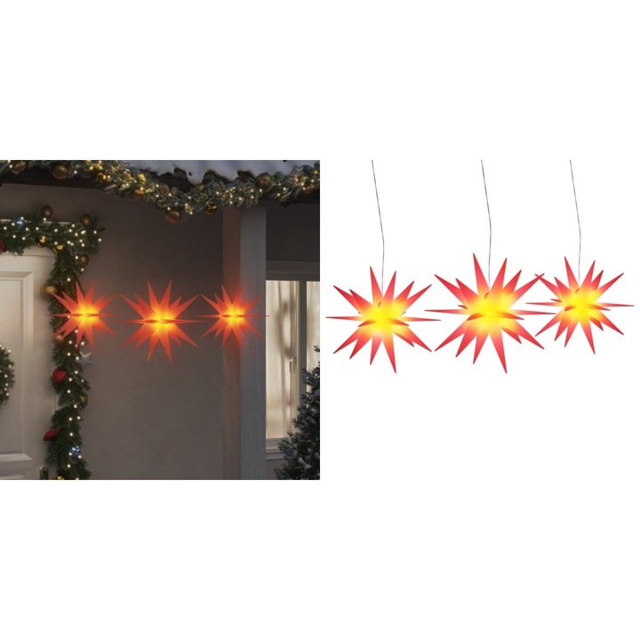 Instalație lumini de Crăciun, 3 buc., roșu, pliabil, 24x33, 5cm și 19x24, 5cm