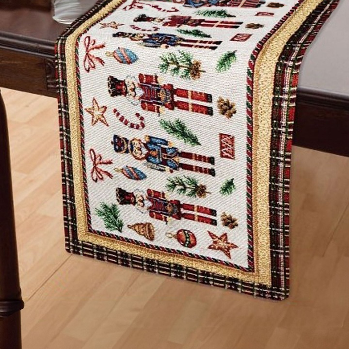 Napron de Crăciun ecru cu soldat de alamă 150x35cm
