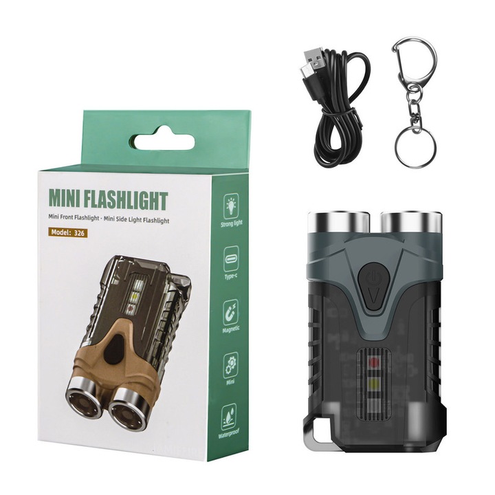 LED фенерче за ключодържател, ZOUN, зареждане тип C, 500 mAh, 10 W, 800 лумена, магнитно закрепване, трицветен източник на светлина, 7 режима на осветление, водоустойчивост IP65