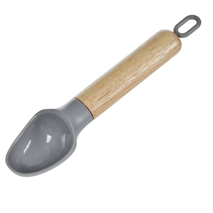Lingura Scoop Gri cu Maner din Lemn pentru Servit Inghetata 20cm