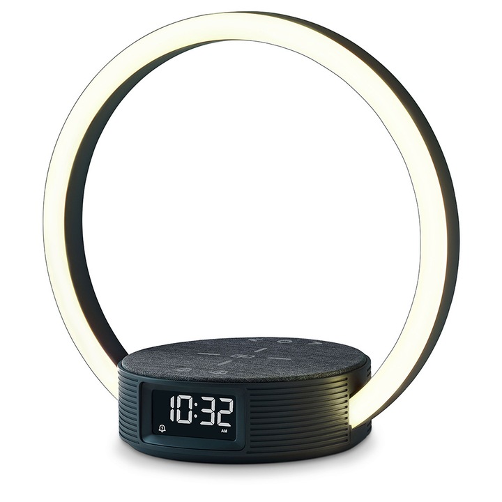 Ceas decorativ Beurer WL 65, statie de incarcare rapida, ceas cu alarma si lampa de citit, 700 lux, 24x23cm, 6 melodii, reglare manuala a luminozitatii afisajului