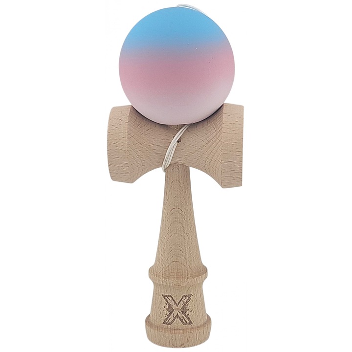 Kendama Originala din Lemn, Rubber Grip, 18 cm, Gradient Albastru Roz Alb