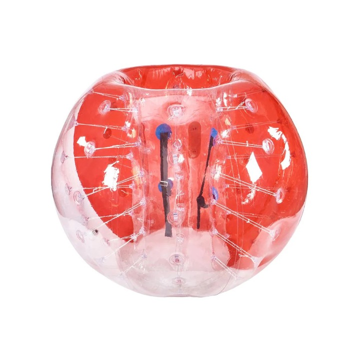 Minge gonflabila cu bule Zorb, 1, 5 m din PVC pentru adolescenti si adulti, rosie si transparenta