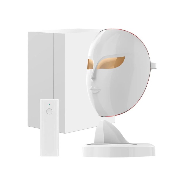 LED маска за лице, 3-цветна светлинна терапия, подмладяване и стягане на кожата, бяла