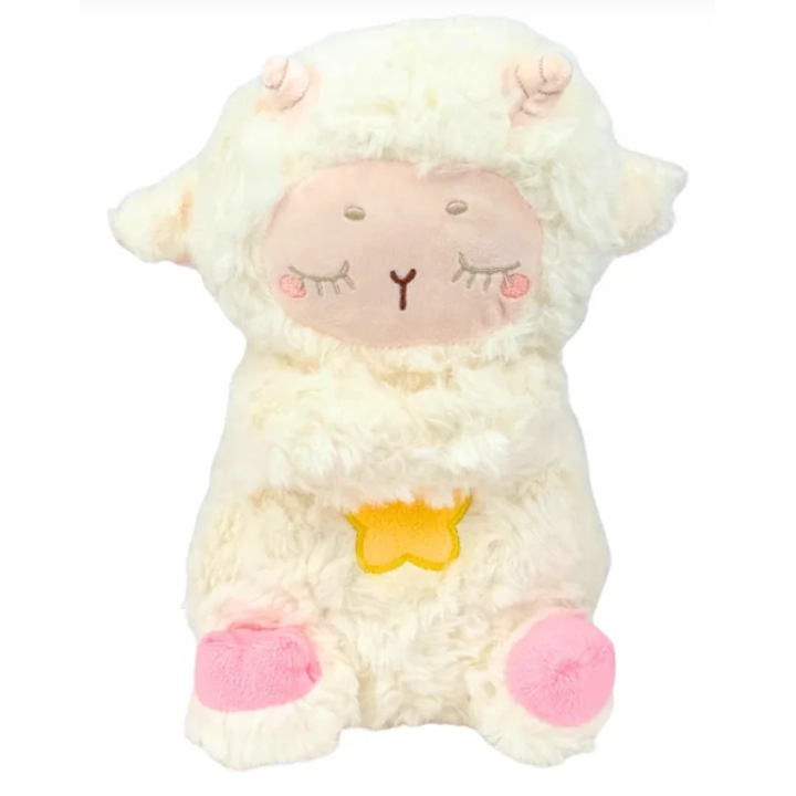 Интерактивна играчка Victiny агънце бяло-розово, меко и перящо се, за бебета, 1 година