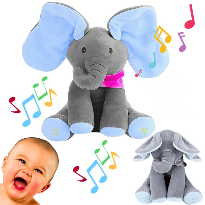 Akuku interaktív plüss elefánt gyerekeknek, puha kék