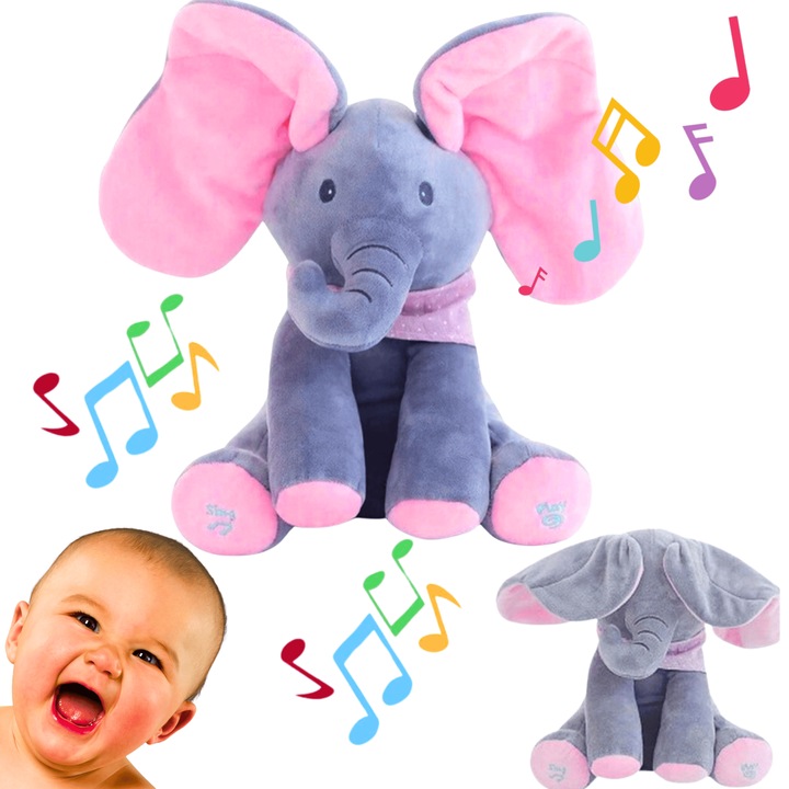 Elefant roz din plus interactiv HS, canta si vorbeste, 30cm
