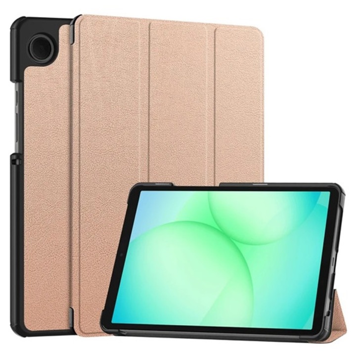 Gigapack tabletvédő álló, bőr hatású, aktív flip, oldalra nyíló, trifold, asztali tartó, rozéarany, kompatibilis: Samsung Galaxy Tab A11 LTE, SM-X135, / Galaxy Tab A11 WIFI, SM-X130