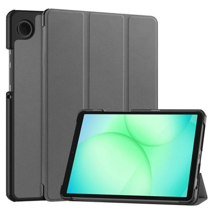 Gigapack tabletvédő álló, bőr hatású, aktív flip, oldalra nyíló, trifold, asztali tartó, sötétszürke, kompatibilis: Samsung Galaxy Tab A11 LTE, SM-X135, / Galaxy Tab A11 WIFI, SM-X130
