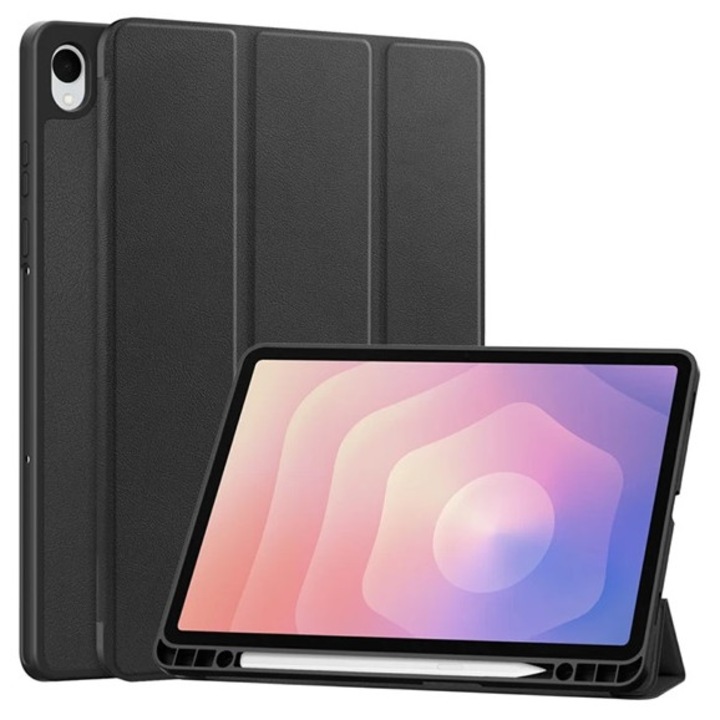 Gigapack tabletvédő álló, bőr hatású, aktív flip, oldalra nyíló, trifold, asztali tartó, ceruza tartó, fekete, kompatibilis: Samsung Galaxy Tab S11 5G, SM-X736B, / Galaxy Tab S11 WIFI, SM-X730