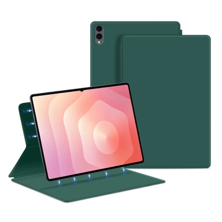 Gigapack tabletvédő álló, bőr hatású, aktív flip, mágneses, oldalra nyíló, asztali tartó, sötétzöld, kompatibilis: Samsung Galaxy Tab S11 Ultra 5G, SM-X936B, / Galaxy Tab S11 Ultra WIFI, SM-X930
