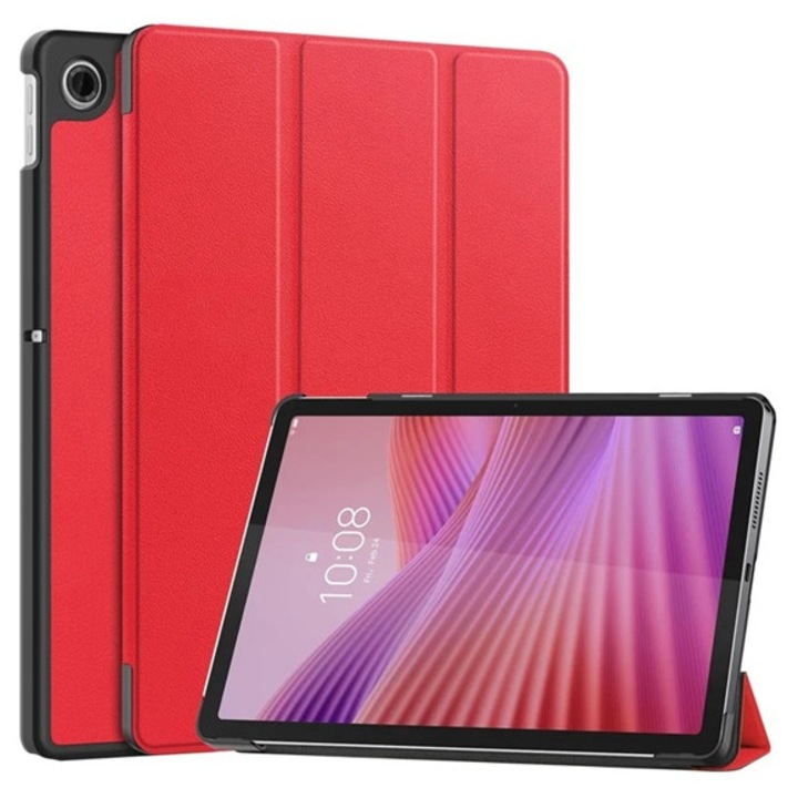 Gigapack tabletvédő álló, bőr hatású, aktív flip, oldalra nyíló, trifold, asztali tartó, piros, kompatibilis: Lenovo Tab 10.1, TB-311FU