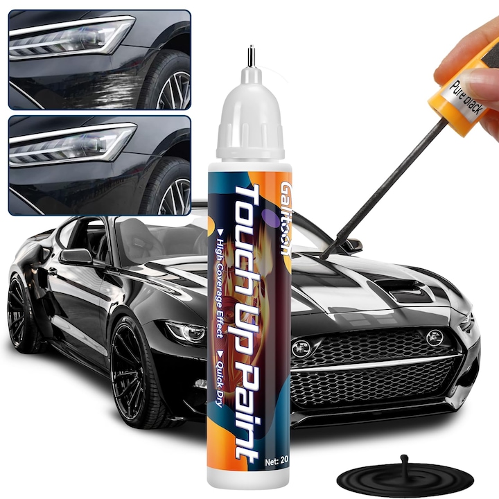 Vopsea pentru retusare auto Galitoon TouchPen, negru, 2-in-1, pentru metal