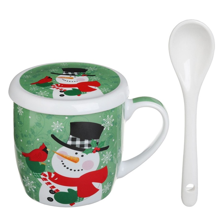 Set Cana de Craciun cu Capac & Lingurita Model Om de Zapada 340ml - 3 piese