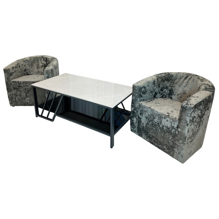 Set masuta cafea Indianapolis cu 2 fotolii Latte gri, DENVER, dreptunghiulara, 120x60x45 cm