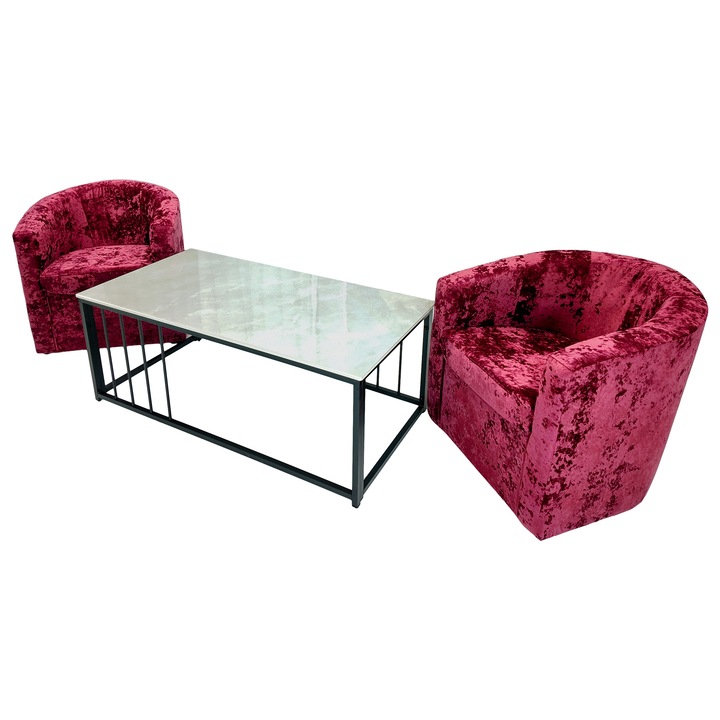 Set masuta cafea Indiana cu 2 fotolii Latte bordo, DENVER, dreptunghiulara, 120x60x45 cm