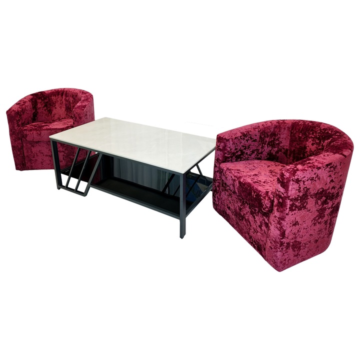 Set masuta cafea Indianapolis cu 2 fotolii Latte bordo, DENVER, dreptunghiulara, 120x60x45 cm