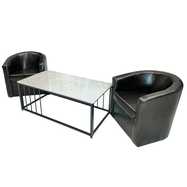 Set masuta cafea Indiana cu 2 fotolii Latte wenge, DENVER, dreptunghiulara, 120x60x45 cm