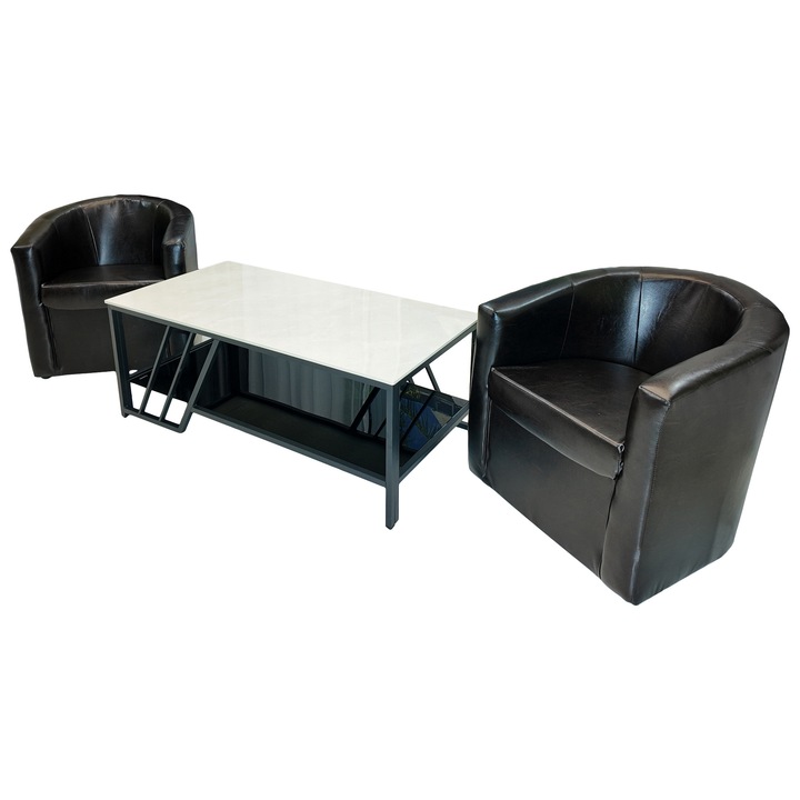 Set masuta cafea Indianapolis cu 2 fotolii Latte wenge, DENVER, dreptunghiulara, 120x60x45 cm