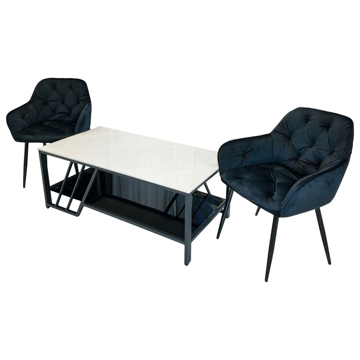 Set masuta cafea Indianapolis cu 2 fotolii Tokyo negre, DENVER, dreptunghiulara, 120x60x45 cm