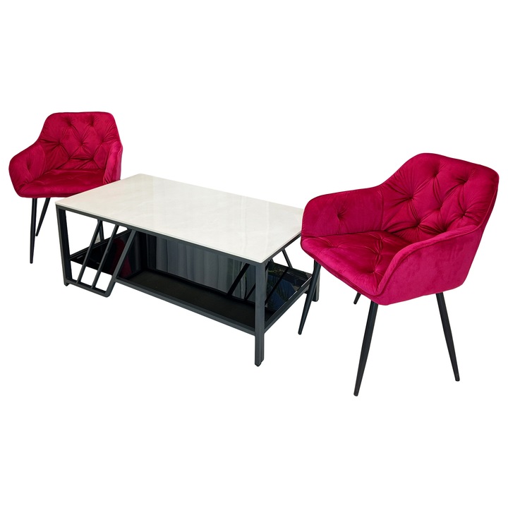 Set masuta cafea Indianapolis cu 2 fotolii Tokyo bordo, DENVER, dreptunghiulara, 120x60x45 cm