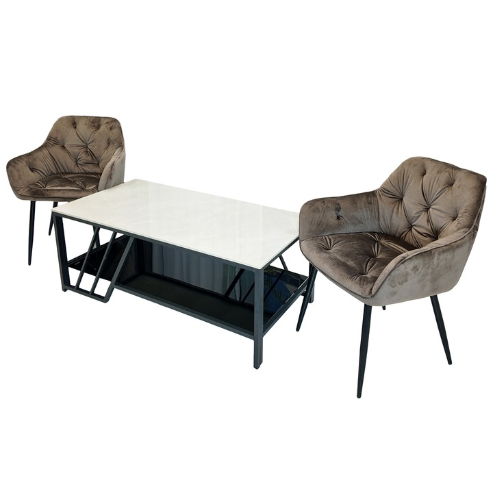 Set masuta cafea Indianapolis cu 2 fotolii Tokyo maro, DENVER, dreptunghiulara, 120x60x45 cm