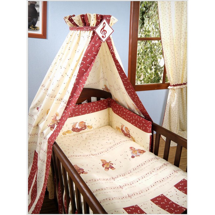 Set pentru patut de copii din 4 piese, GLUCK, Bumbac, Burgundy