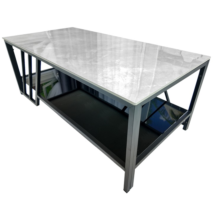 Masuta de cafea DENVER Indianapolis, ceramic alba, sticla neagra, 120x60x45cm