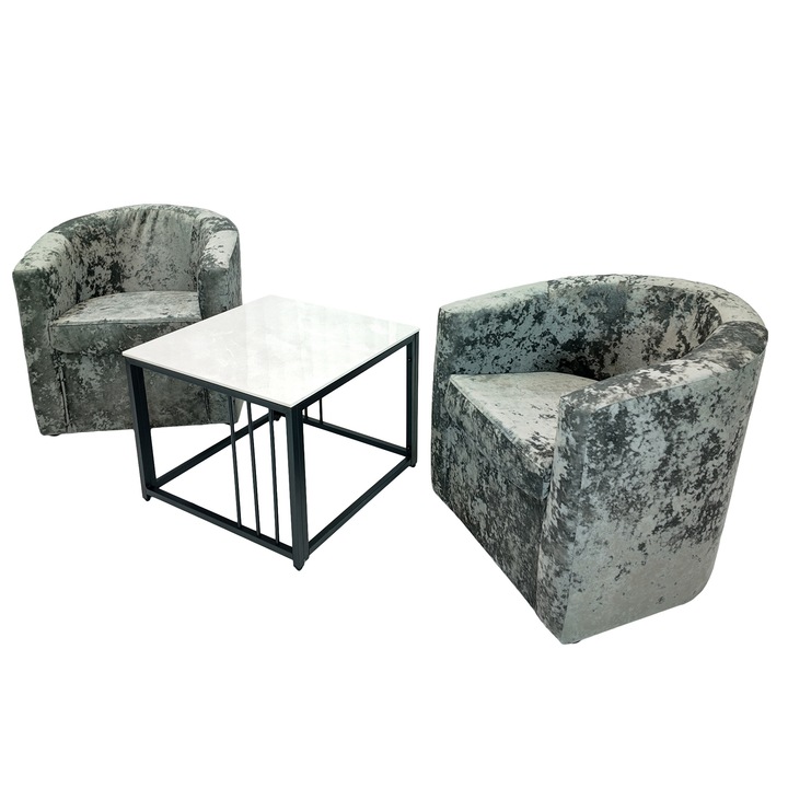 Set masuta cafea Tulsa cu 2 fotolii Latte gri, DENVER, dreptunghiulara, 60x60x45 cm