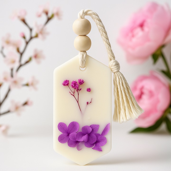 Odorizant Dulap Haine, Tableta Parfumata, SAKURA – Flori de cires, bujori, zambile, ceara din soia 100% naturala, parfumata, wax melts, plante naturale uscate, hexagon, cutie cadou