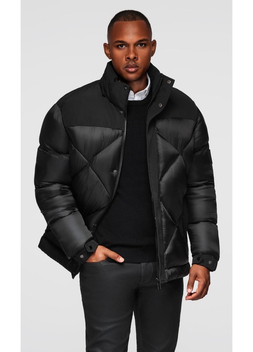 Geaca cu gluga si matlasare geometrica OMBRE OM-JAHP-0237, Negru