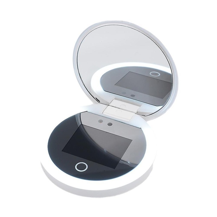 Oglinda cosmetica compacta cu camera UV, alb, 9.7x9.7x1.8cm