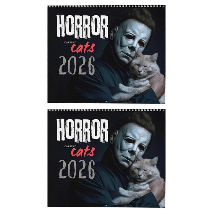 Calendar de perete 2026 cu pisici horror, 2 bucati, arta tematica, multicolor, 30x45cm