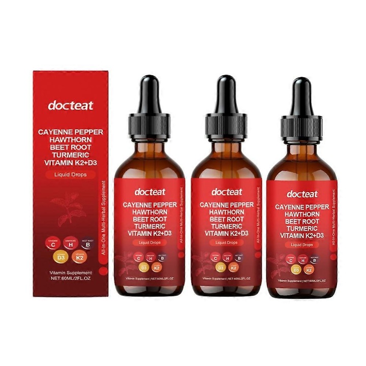 Picături Docteat Cayenne, 60ml, set 3 bucăți, extract de mentă, picurator portabil