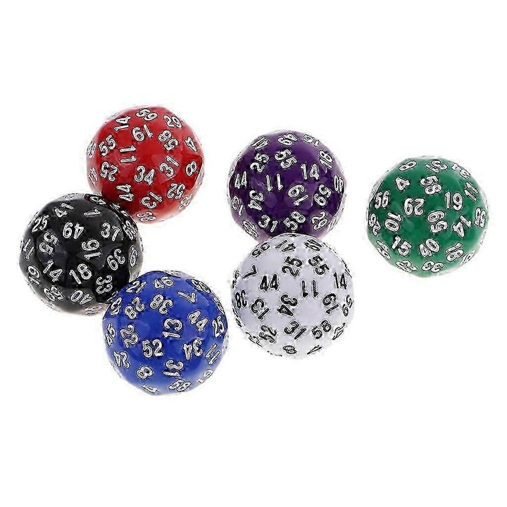 Set 6 zaruri polihedrice 60 fete, plastic, multicolor, 3.5cm