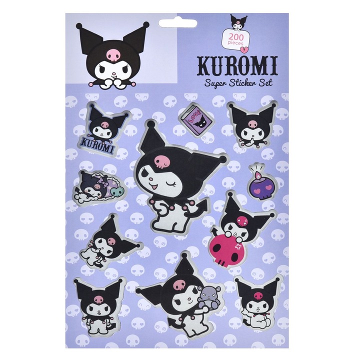 Set autocolante Kuromi 200buc, album cu personaje, pentru fete, 3 ani
