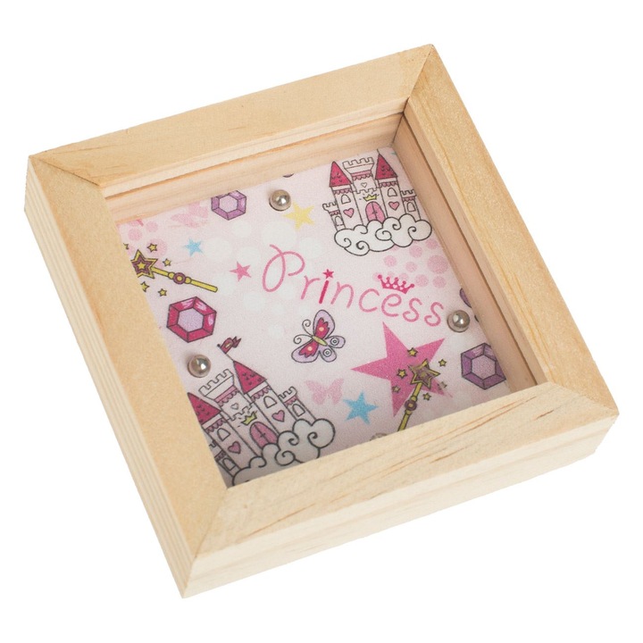 Дървена кутия за играчки с топки, модел принцеса, 8x8x2см