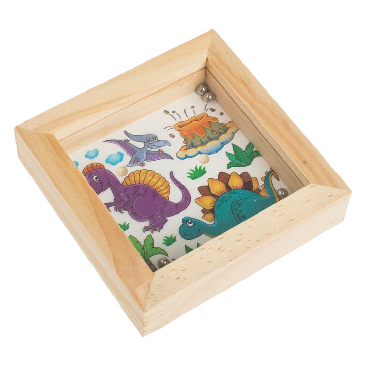 Дървена играчка, кутия с топки, модел динозаври, 8x8x2см