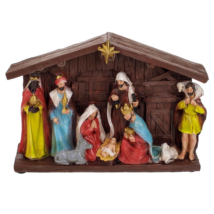 Iesle de Craciun, Decoratiune Luminoasa cu LED, Scena Nasterii Domnului, Ornament Festiv de Interior, Dimensiuni 39x9x22 cm, XL