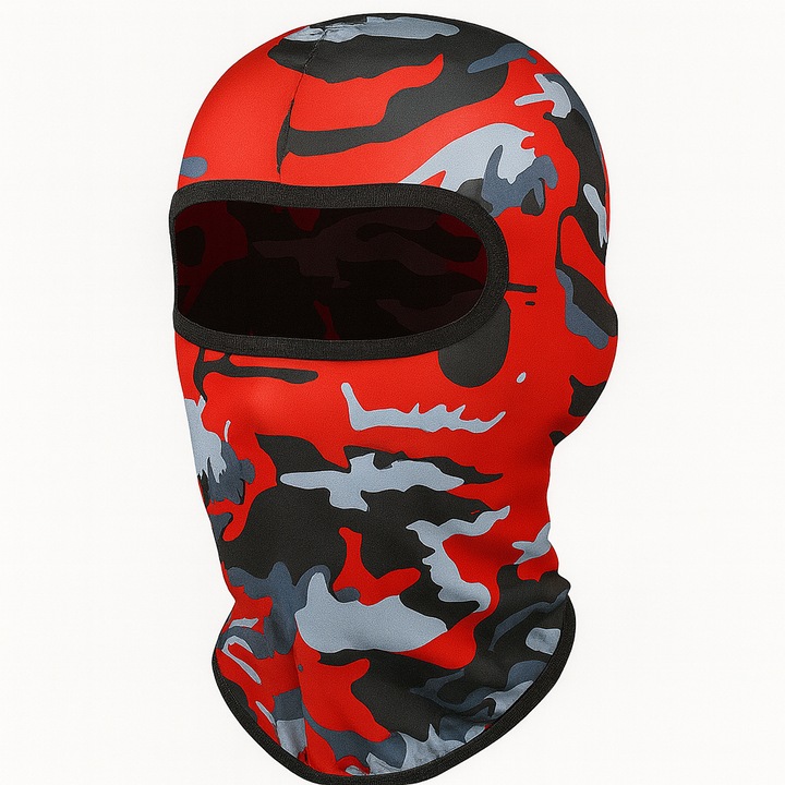 Cagula Camuflaj FIXATO, Unisex, Protectie UV, Material elastic, respirabil, Marime universala, Fire Red