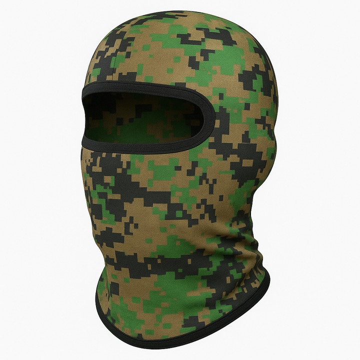 FIXATO камуфлажна балаклава, унисекс, UV защита, еластична, дишаща материя, универсален размер, пикселно зелено