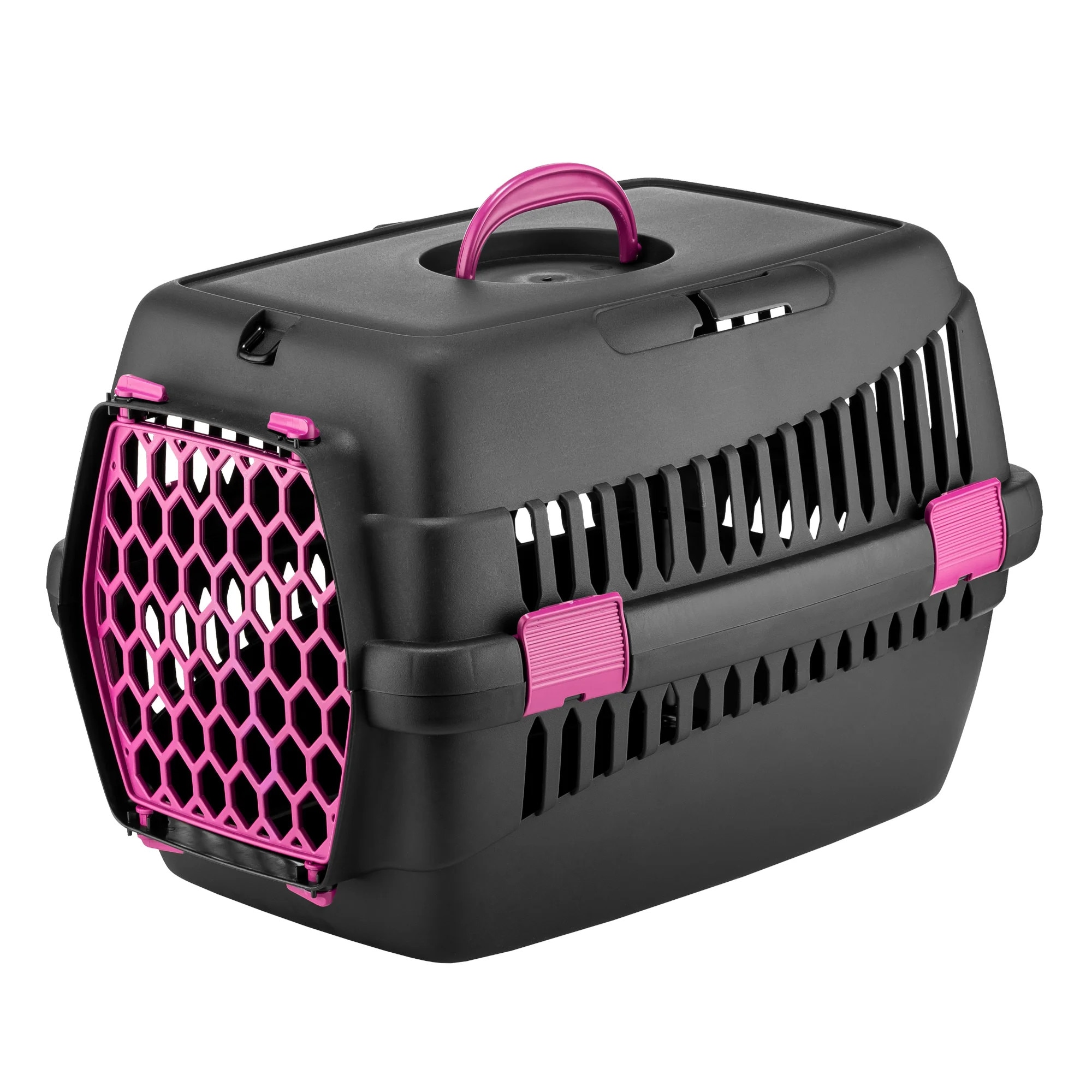 Cusca de Transport Câini 4Dog Deluxe, Neagră cu Ușă Fuchsia, 49x35x32.5cm