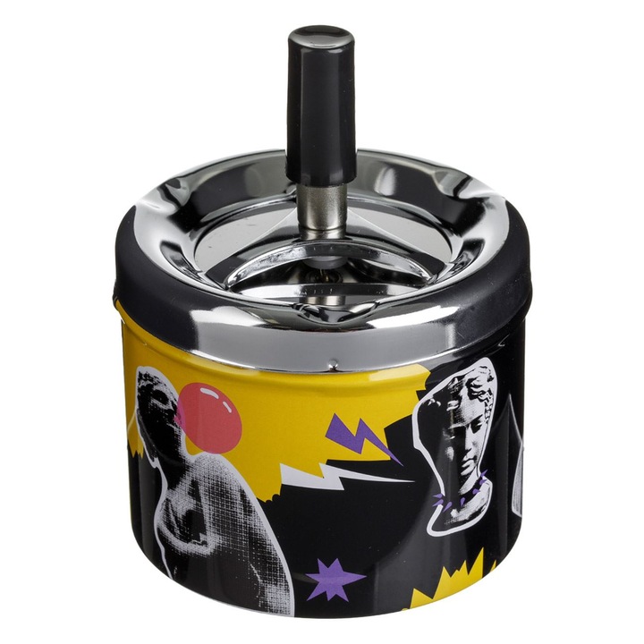 Fém szélálló hamutartó, ezüst, szobor modell, 9x12cm