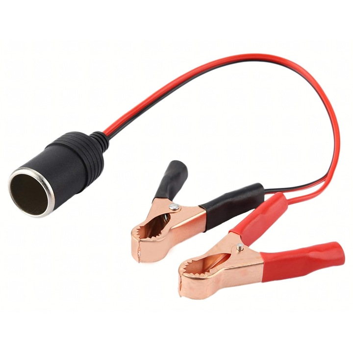 Adaptor priza bricheta cu 2 cleme Zola, 12/24V, cablu 30 cm, negru/rosu