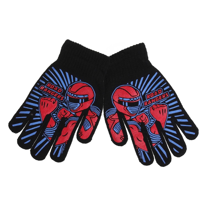 Mănuși pentru copii, model motociclist, negru/roșu/albastru, 6-10 ani, set 1 pereche