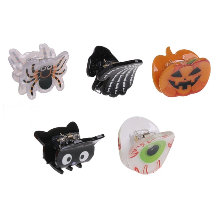Set clame de păr Halloween 5 buc, modele diverse, 2, 5cm, multicolor